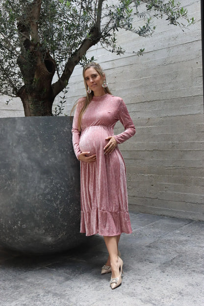 Vestido de maternidad, rosa terciopelo Gaby midi CH