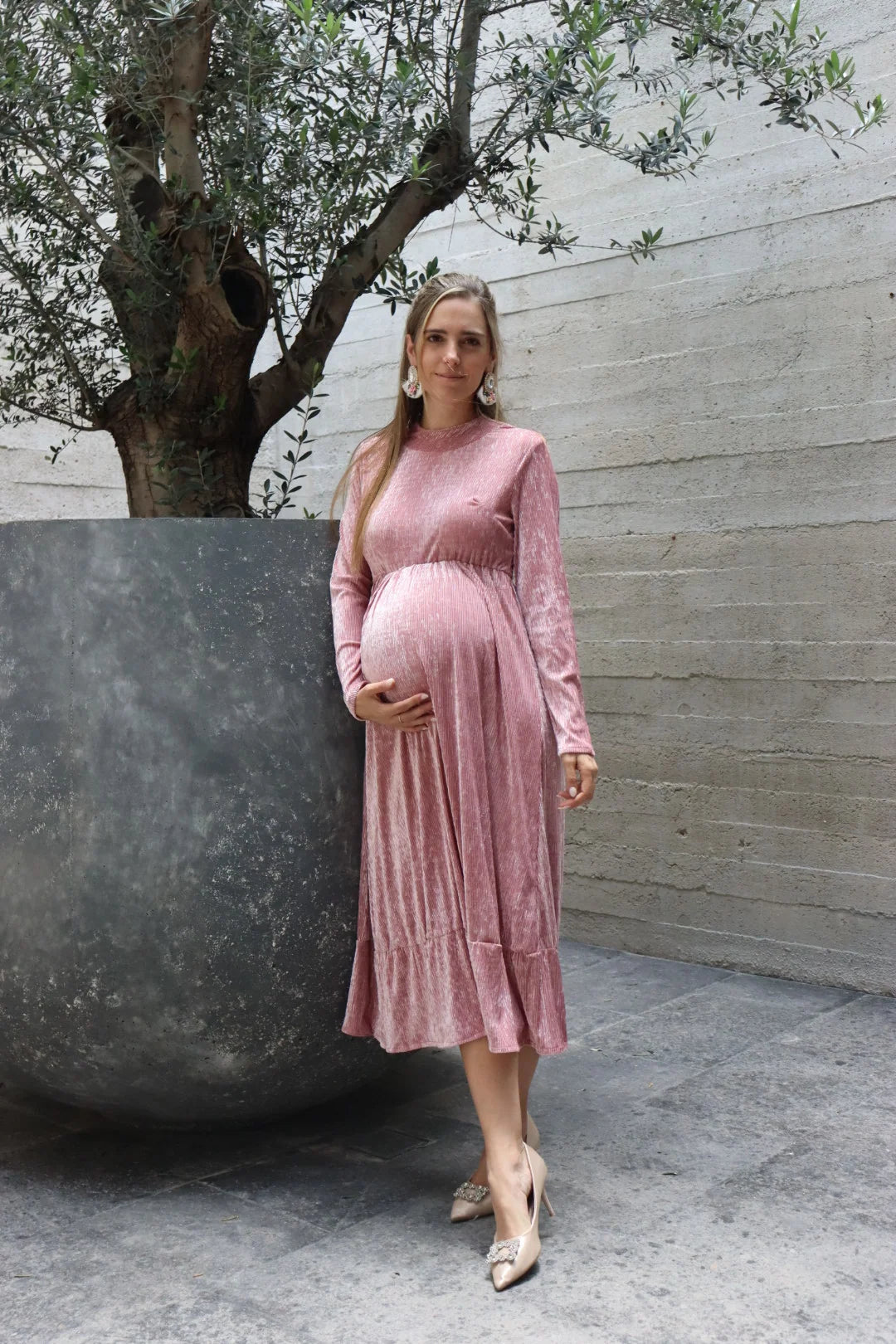 Vestido de maternidad, rosa terciopelo Gaby midi CH