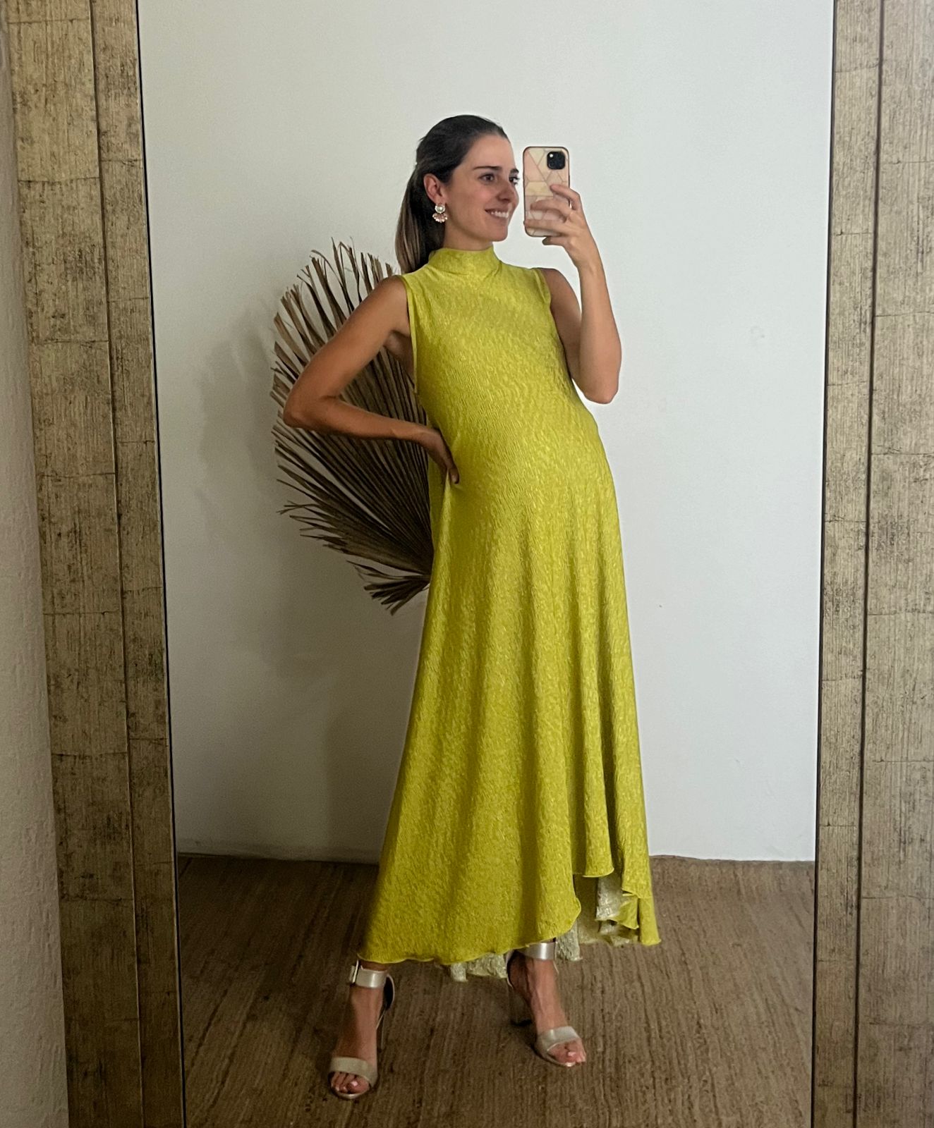 Vestido de maternidad Sonia, verde opaco corrugado G, M
