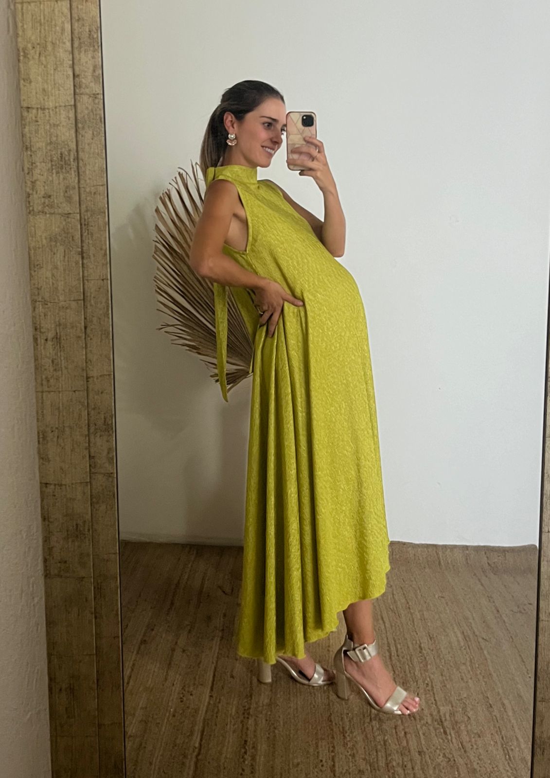 Vestido de maternidad Sonia, verde opaco corrugado G, M