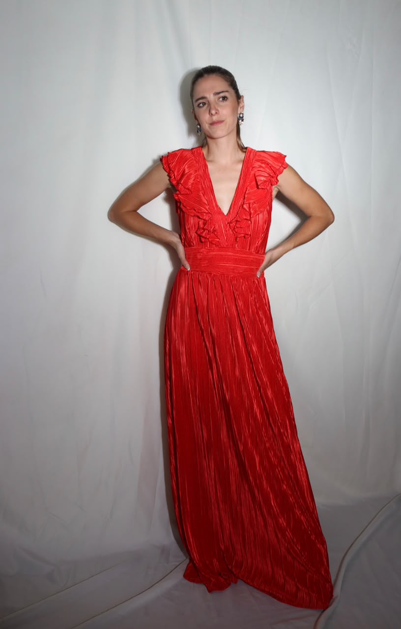 Vestido Xiomara de maternidad y lactancia rojo corrugado