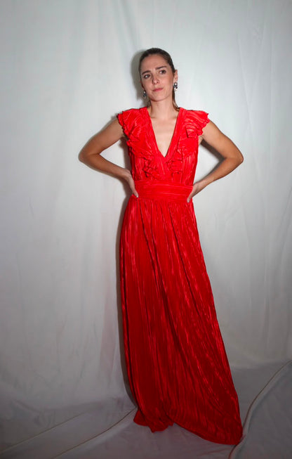 Vestido Xiomara de maternidad y lactancia rojo corrugado