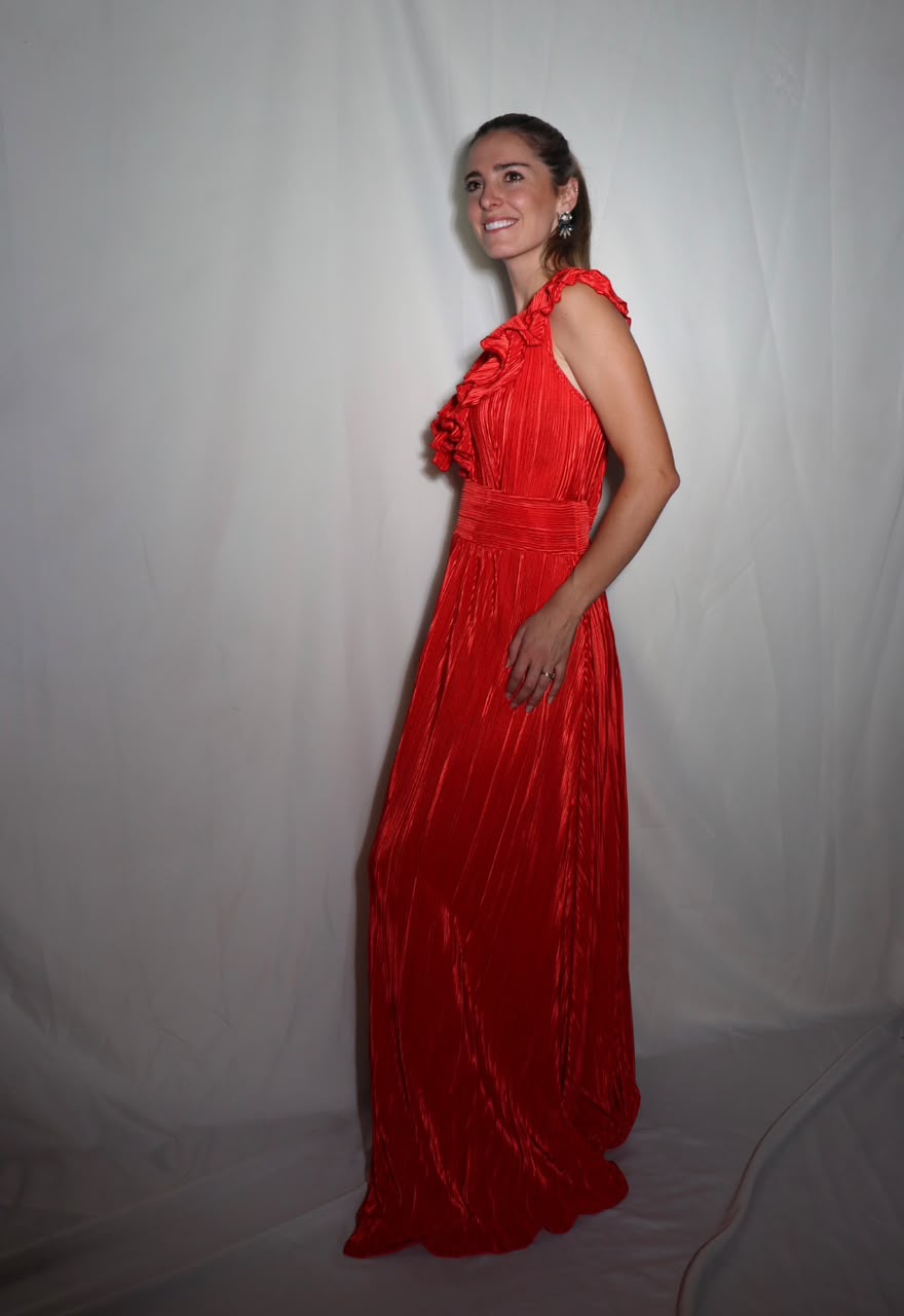 Vestido Xiomara de maternidad y lactancia rojo corrugado