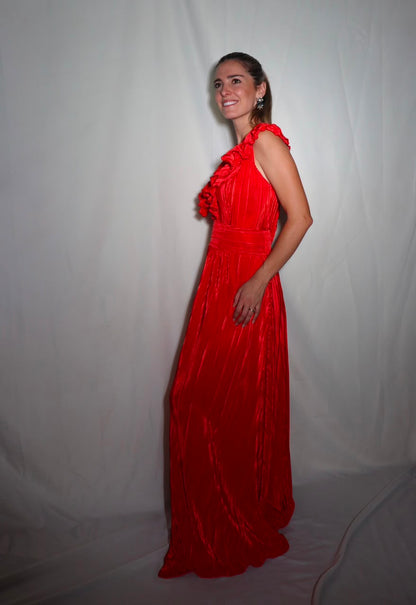 Vestido Xiomara de maternidad y lactancia rojo corrugado