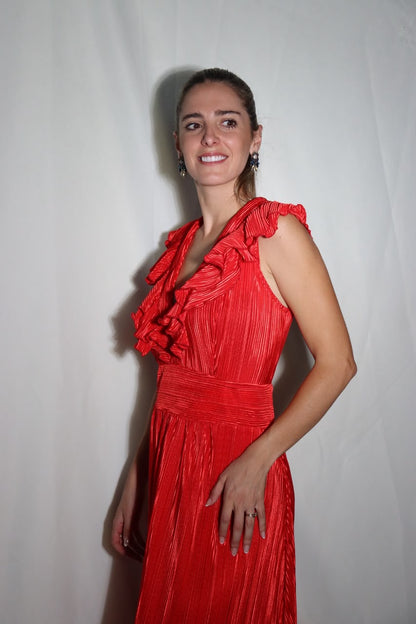 Vestido Xiomara de maternidad y lactancia rojo corrugado