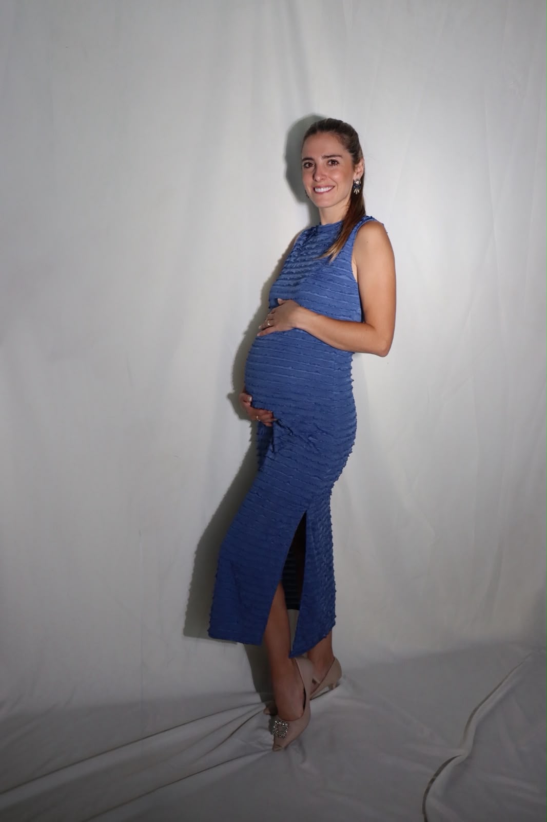 Vestido de maternidad Leslie, azul corrugado