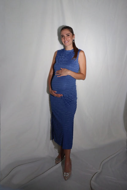 Vestido de maternidad Leslie, azul corrugado