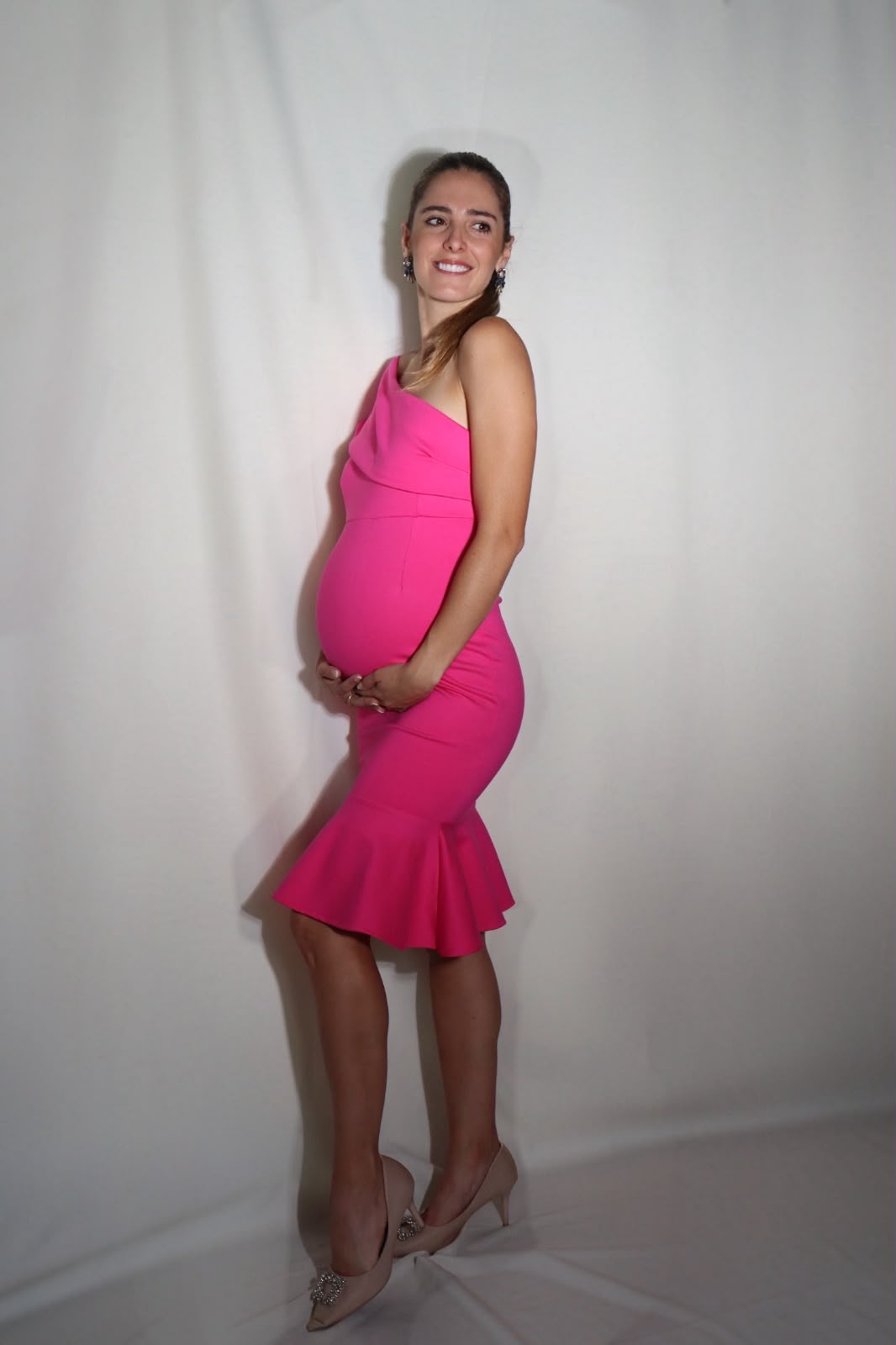 Vestido de maternidad María José rosa neón recto