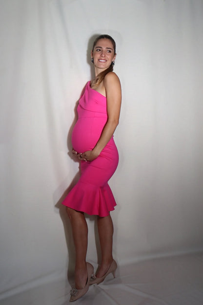 Vestido de maternidad María José rosa neón recto