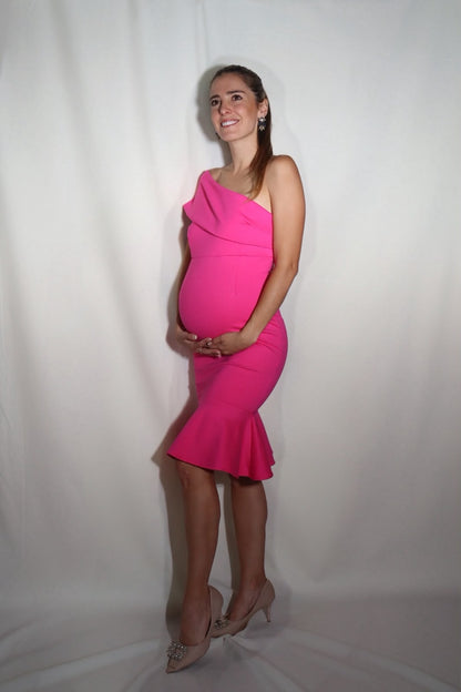 Vestido de maternidad María José rosa neón recto