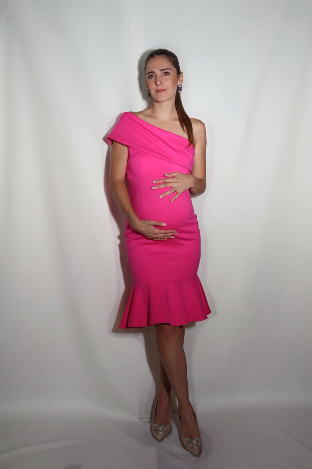 Vestido de maternidad María José rosa neón recto