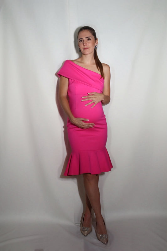 Vestido de maternidad María José rosa neón recto