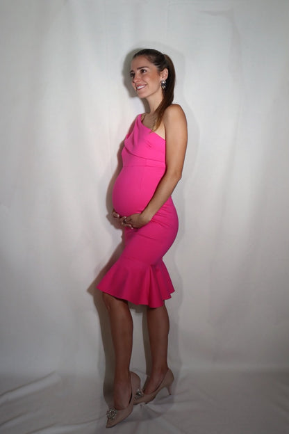 Vestido de maternidad María José rosa neón recto