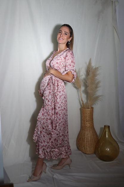 Vestido de maternidad, Ursula Rosa florecitas seda