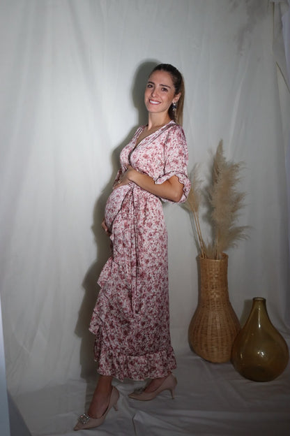 Vestido de maternidad, Ursula Rosa florecitas seda