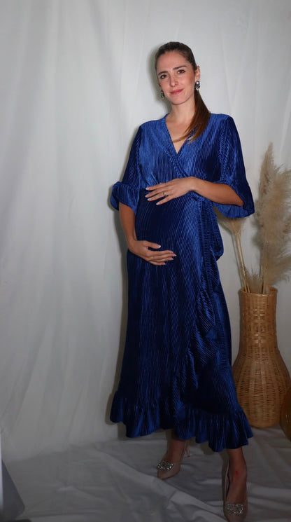 Vestido de maternidad, Ursula azul terciopelo rayas