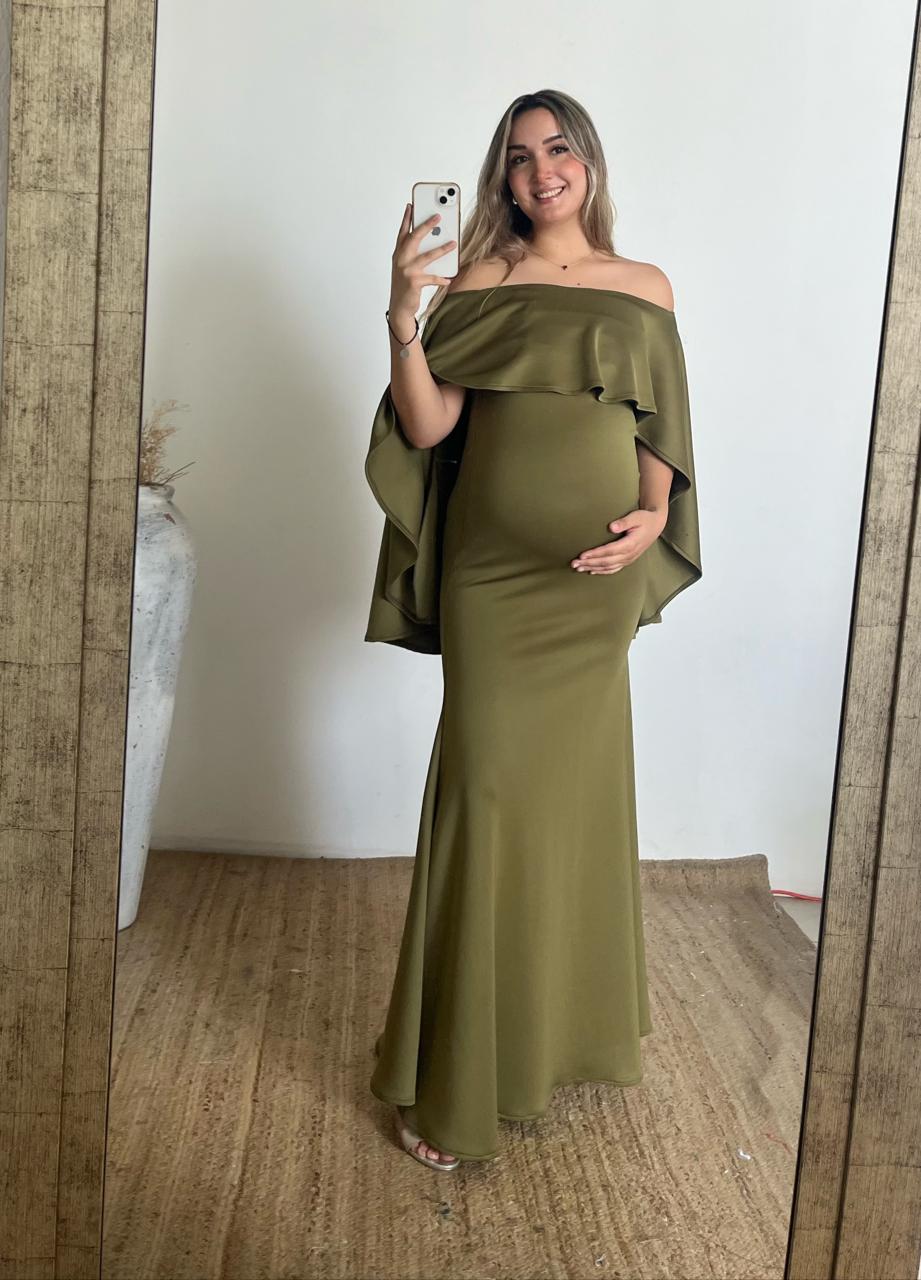 Vestido de maternidad Amparo, verde olivo neopreno M, G