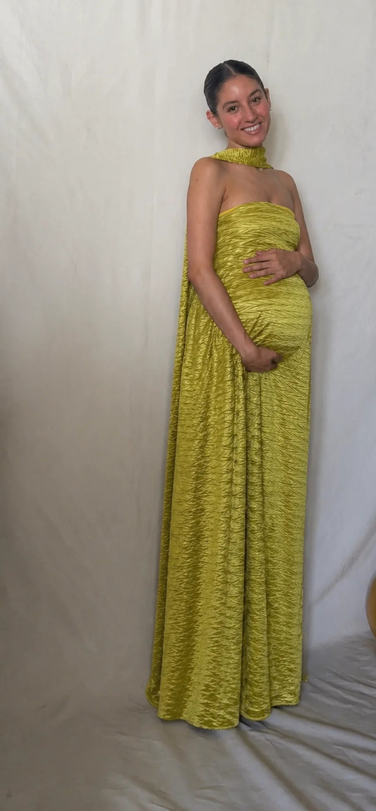 Vestido de Maternidad, Adela verde corrugado