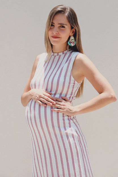 Vestido de maternidad Leslie, rosa/beige rayas