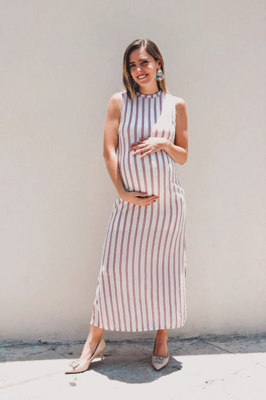 Vestido de maternidad Leslie, rosa/beige rayas