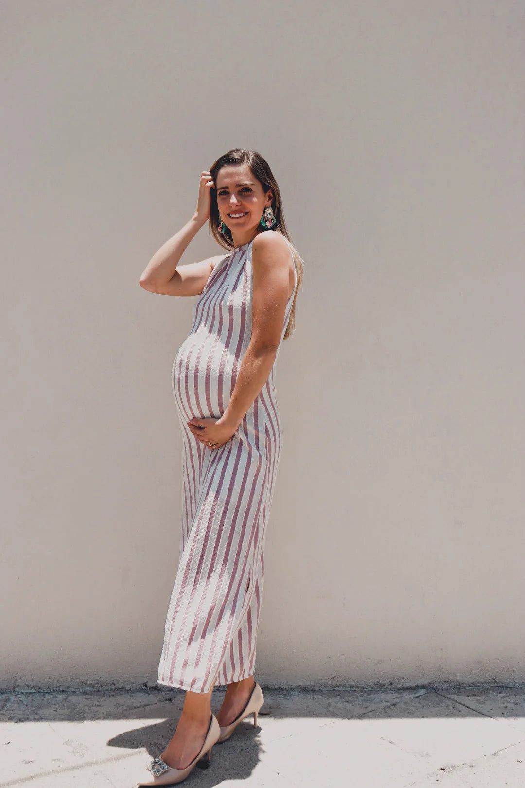 Vestido de maternidad Leslie, rosa/beige rayas
