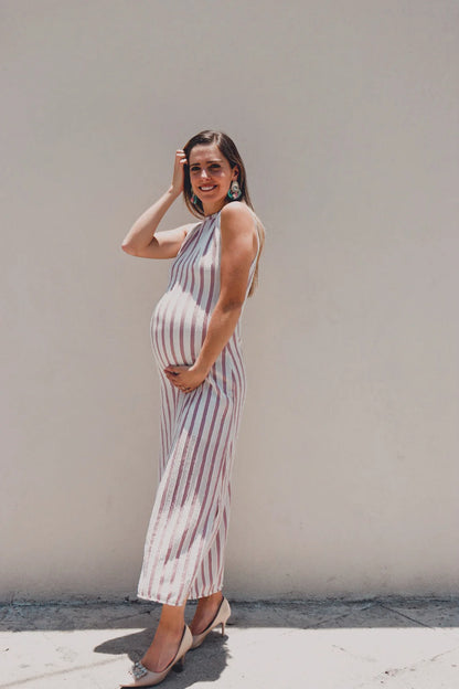 Vestido de maternidad Leslie, rosa/beige rayas