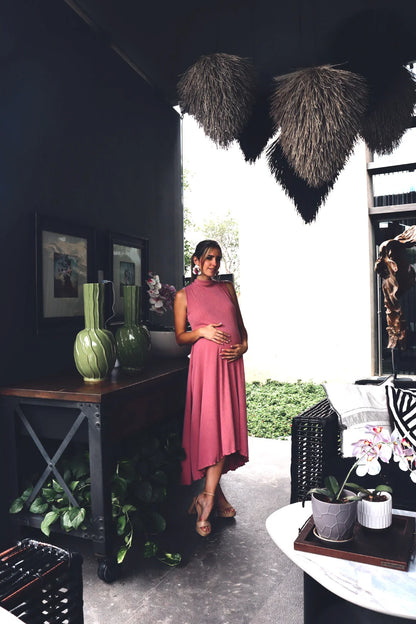 Vestido de maternidad Sonia, rosa polvo plisada CH