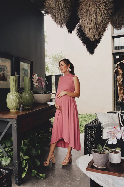 Vestido de maternidad Sonia, rosa polvo plisada CH