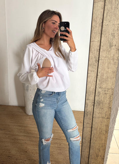 Blusa lactancia Daniela blanca textura G, XG