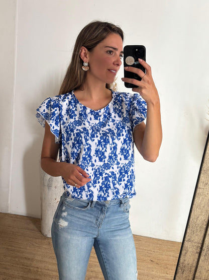 Blusa de lactancia, Andy blanca flores azules CH