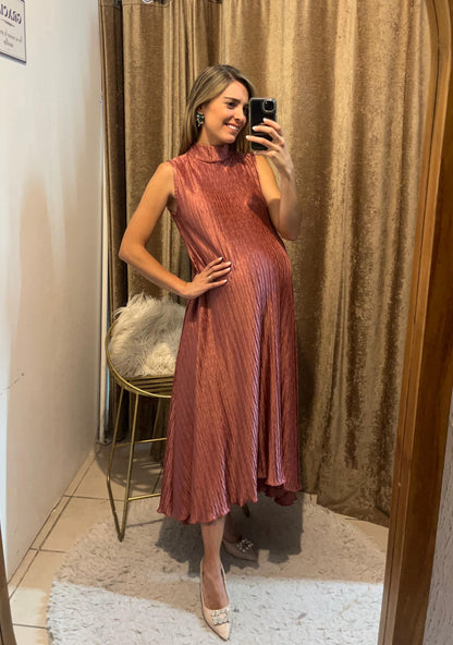 Vestido de maternidad Sonia, rosa quemado corrugado G