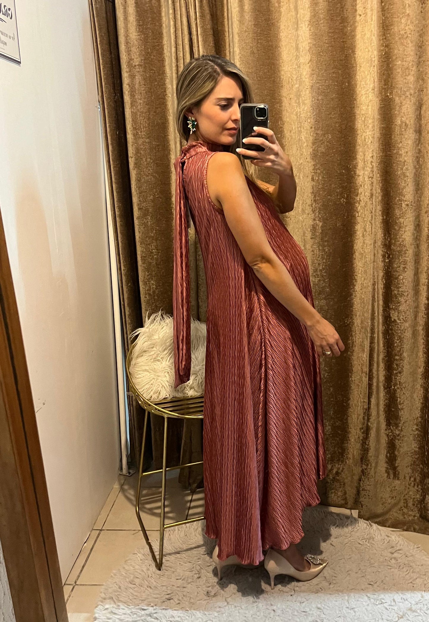 Vestido de maternidad Sonia, rosa quemado corrugado G