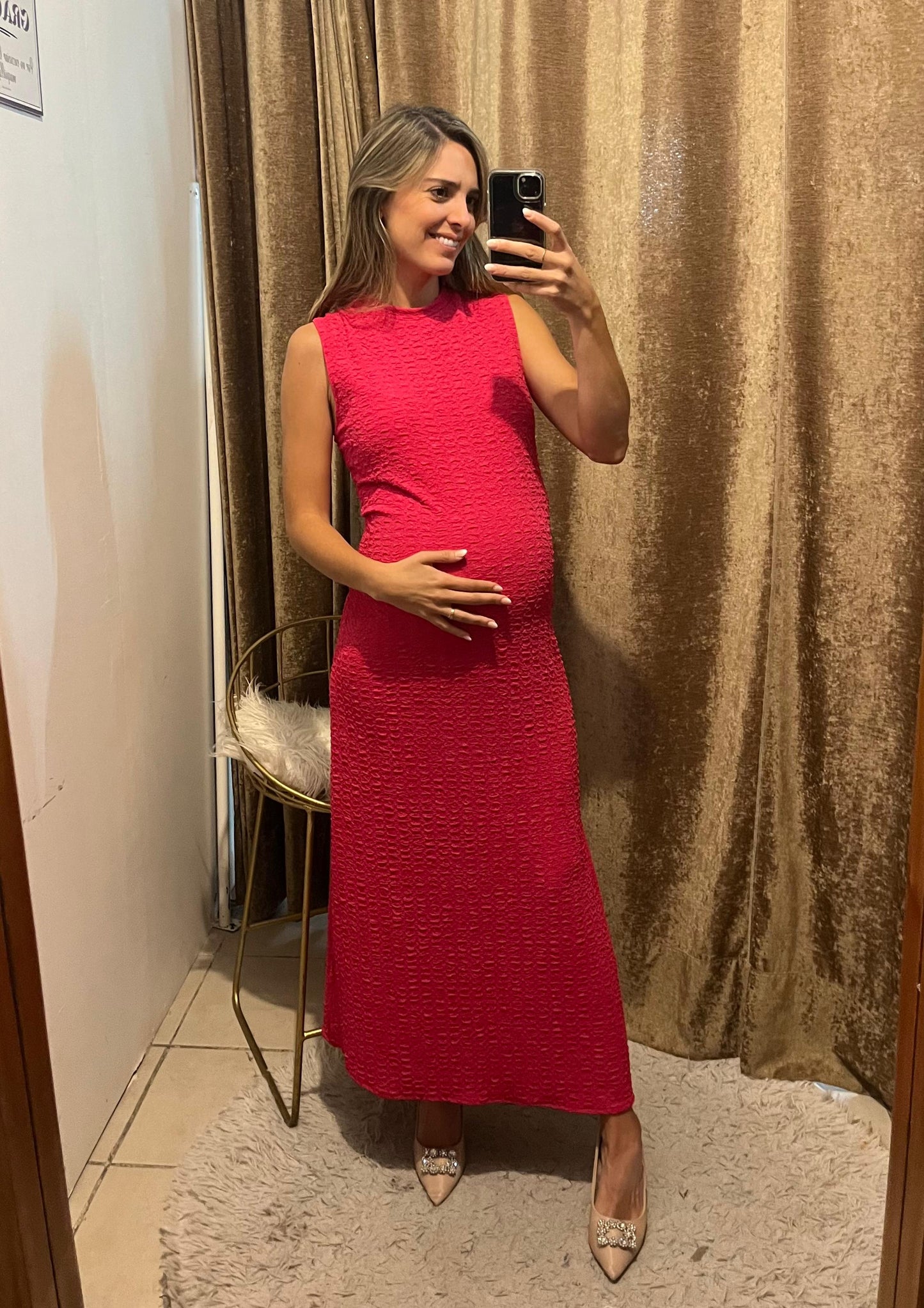 Vestido de maternidad Leslie, rosa barbie textura CH, M , G