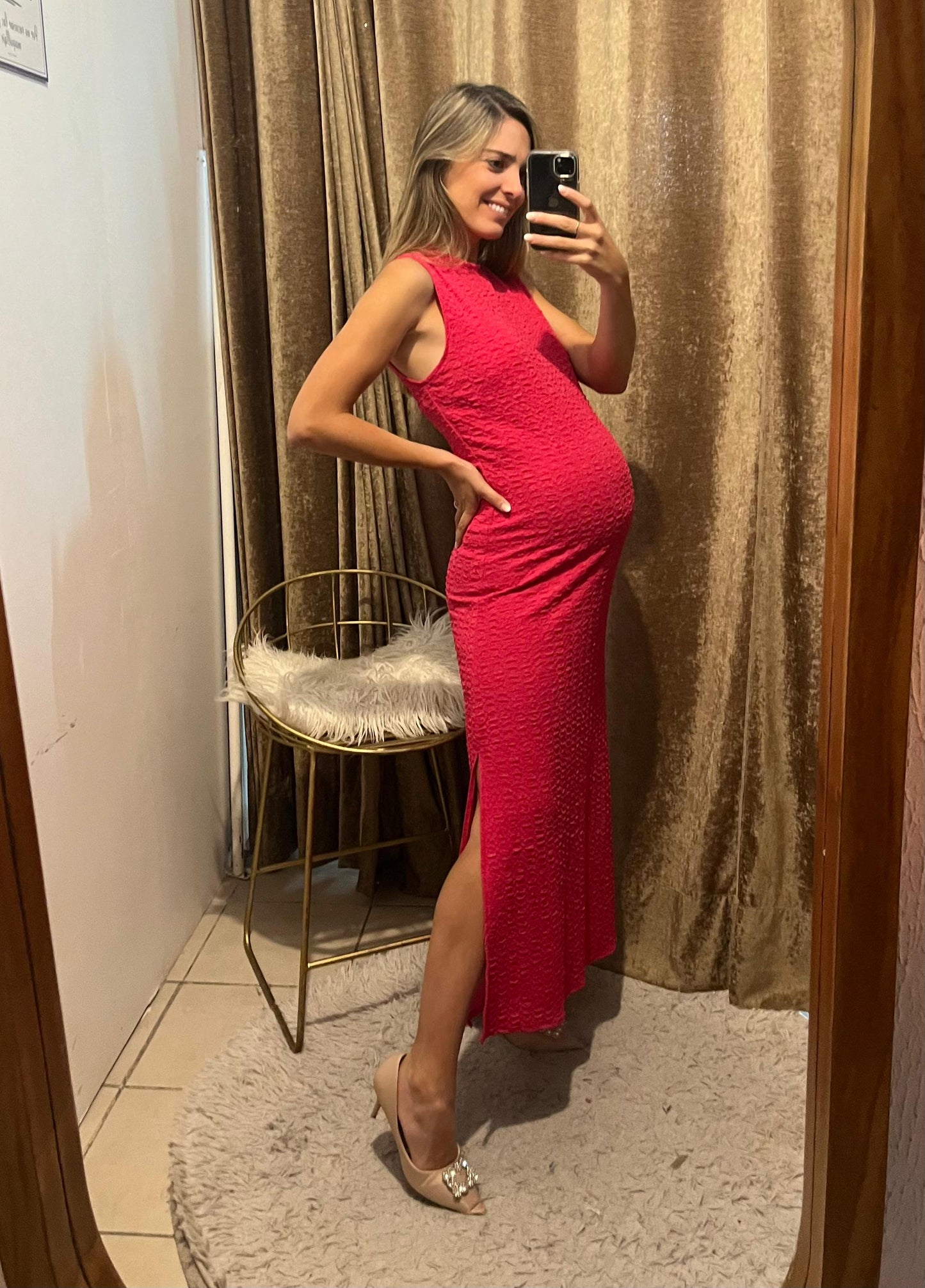 Vestido de maternidad Leslie, rosa barbie textura CH, M , G
