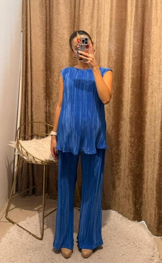 Conjunto de maternidad Mayte, azul rayas CH