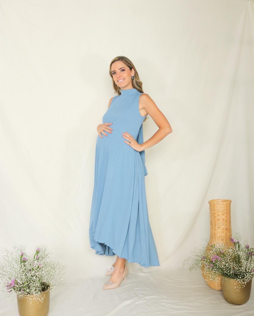 Vestido de maternidad Sonia, azul polvo plisada CH, M