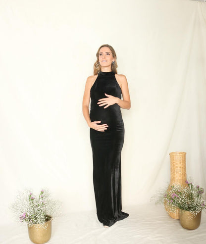Vestido maternidad Eugenia largo terciopelo negro G
