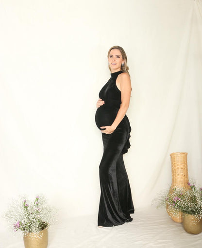 Vestido maternidad Eugenia largo terciopelo negro G