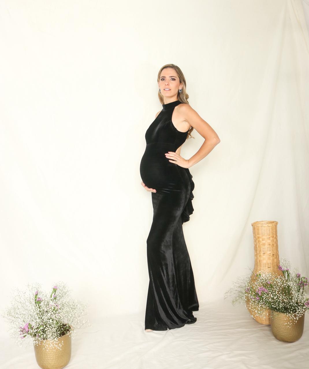 Vestido maternidad Eugenia largo terciopelo negro G