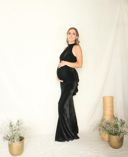 Vestido maternidad Eugenia largo terciopelo negro G