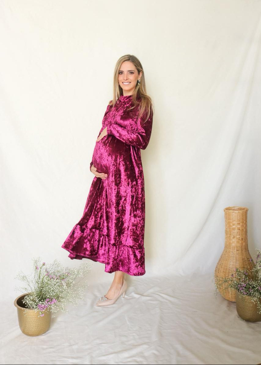 Vestido de maternidad, terciopelo vino Gaby largo M