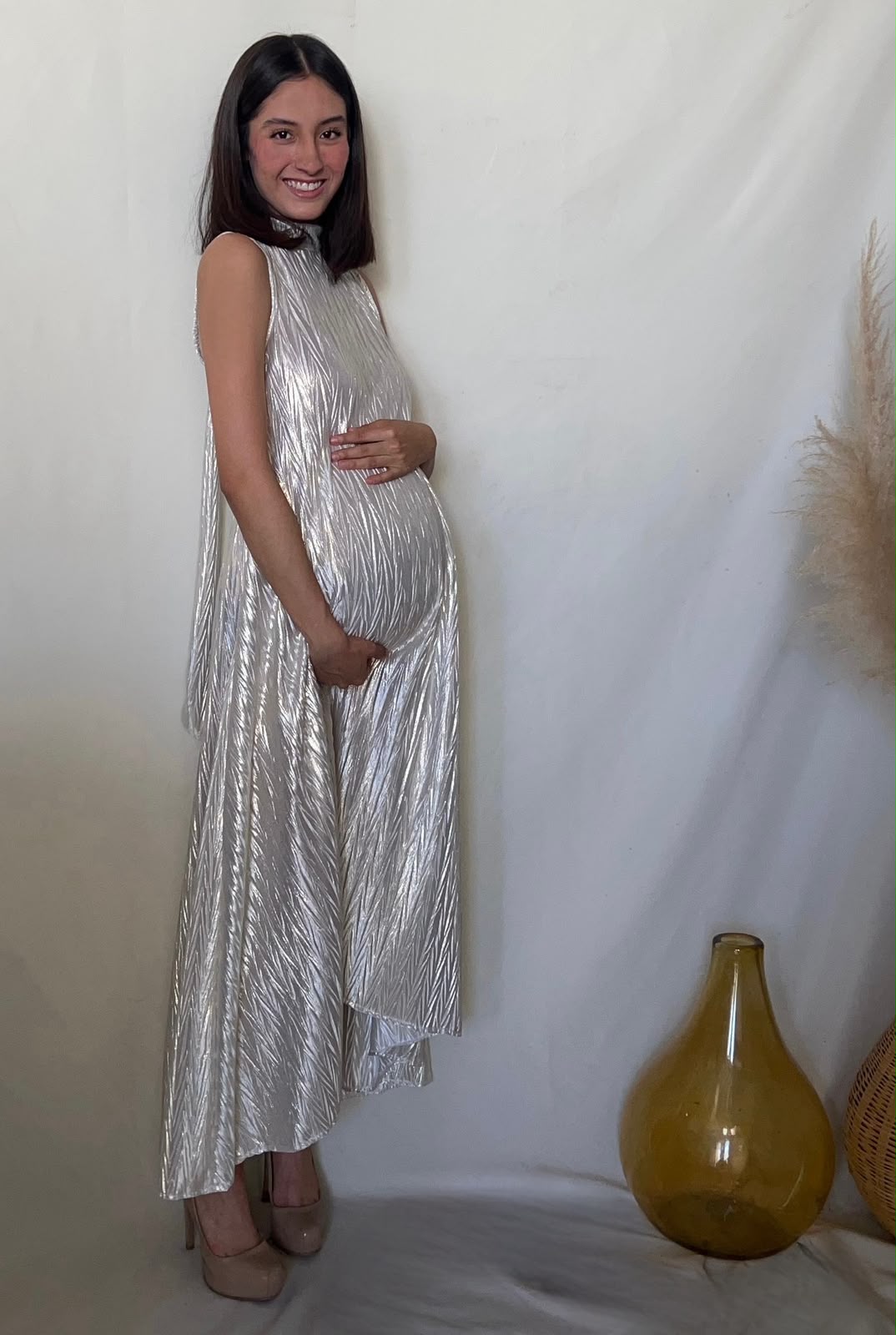 Vestido de maternidad Sonia, dorado corrugado CH