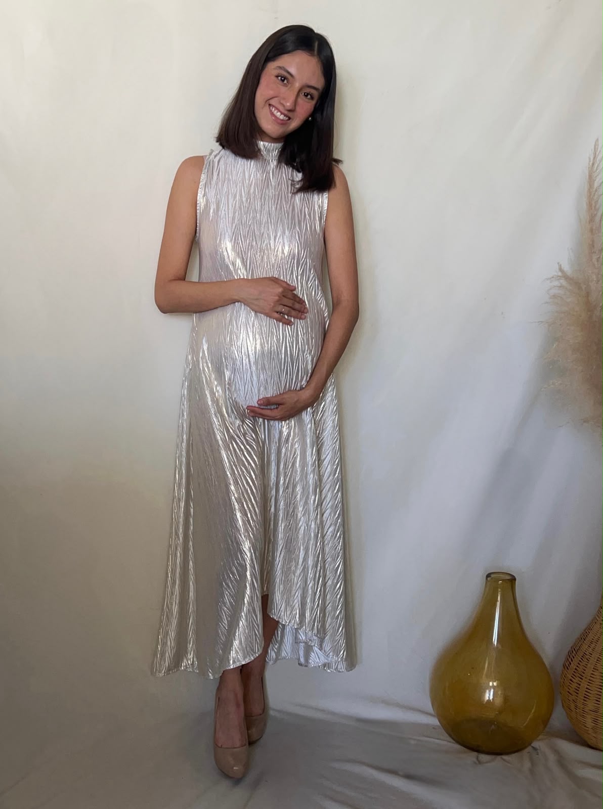 Vestido de maternidad Sonia, dorado corrugado CH