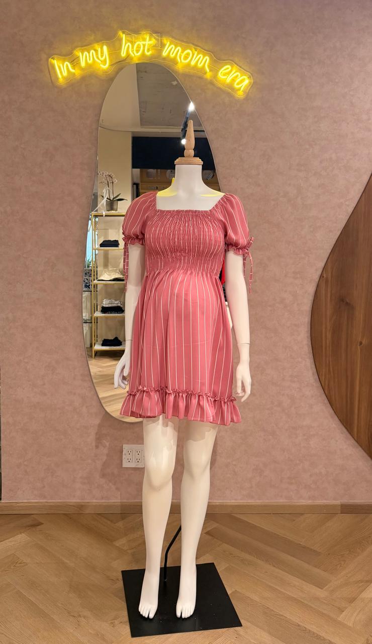 Vestido maternidad, Rosa con rayas blancas ligero