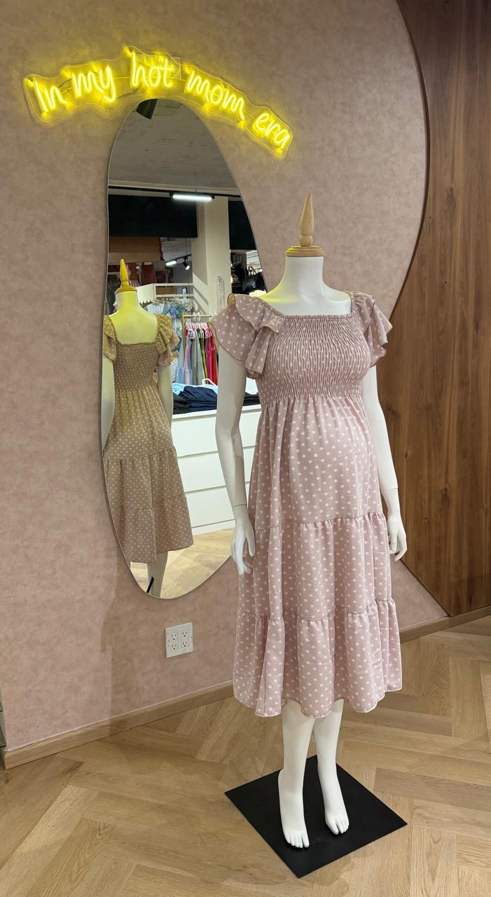 Vestido maternidad, Rosa clarito con puntos blancos