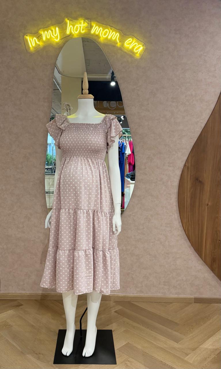 Vestido maternidad, Rosa clarito con puntos blancos