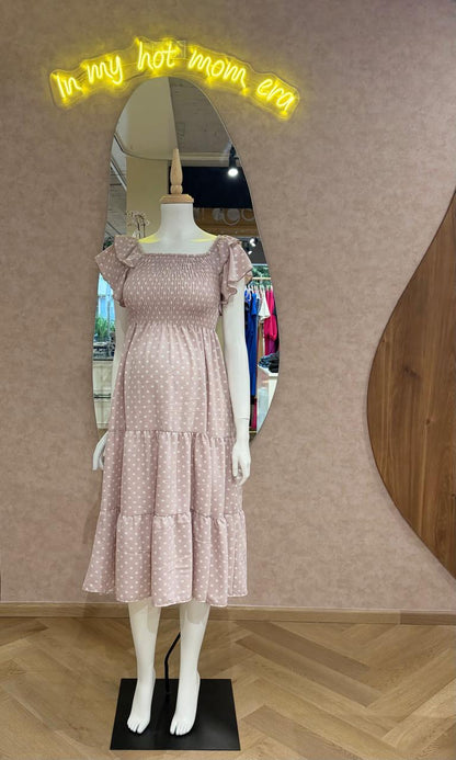 Vestido maternidad, Rosa clarito con puntos blancos