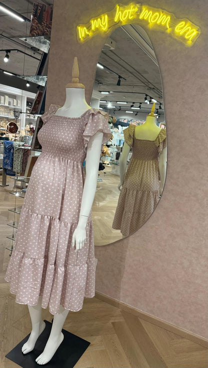 Vestido maternidad, Rosa clarito con puntos blancos
