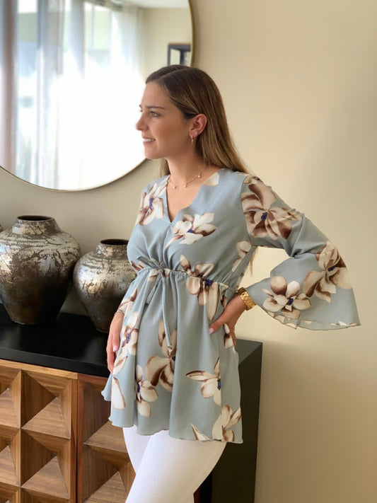 Blusa de maternidad, loretta gris flores