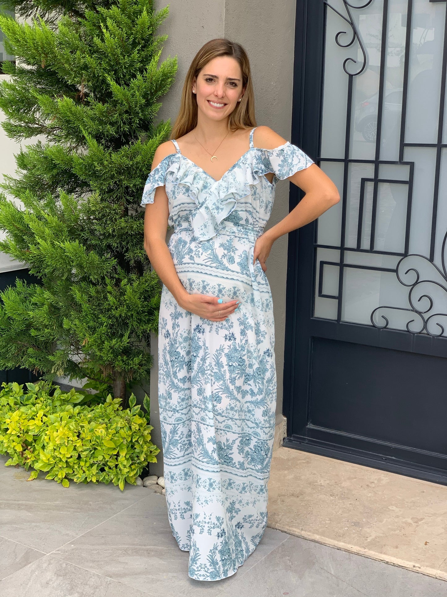 Vestido de maternidad, Dayana, azul garigoleado